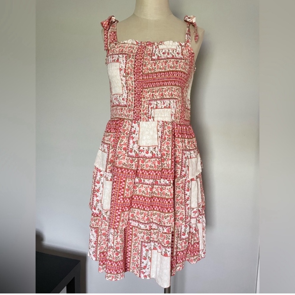 Nwot American Eagle Patchwork Floral Smocked Tier… - image 1